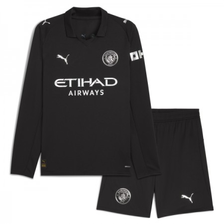 Virallinen pelipaita Manchester City Vieras 2025-26 Pitkähihainen - Lasten ( + Lyhyet housut )